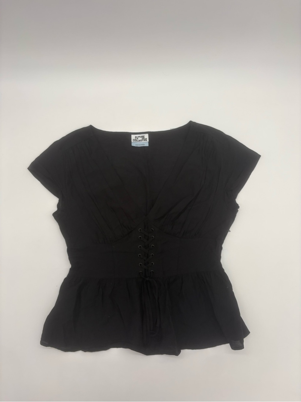 Future Collective Reese Blutstein Black Corset Lace Up Peplum Top